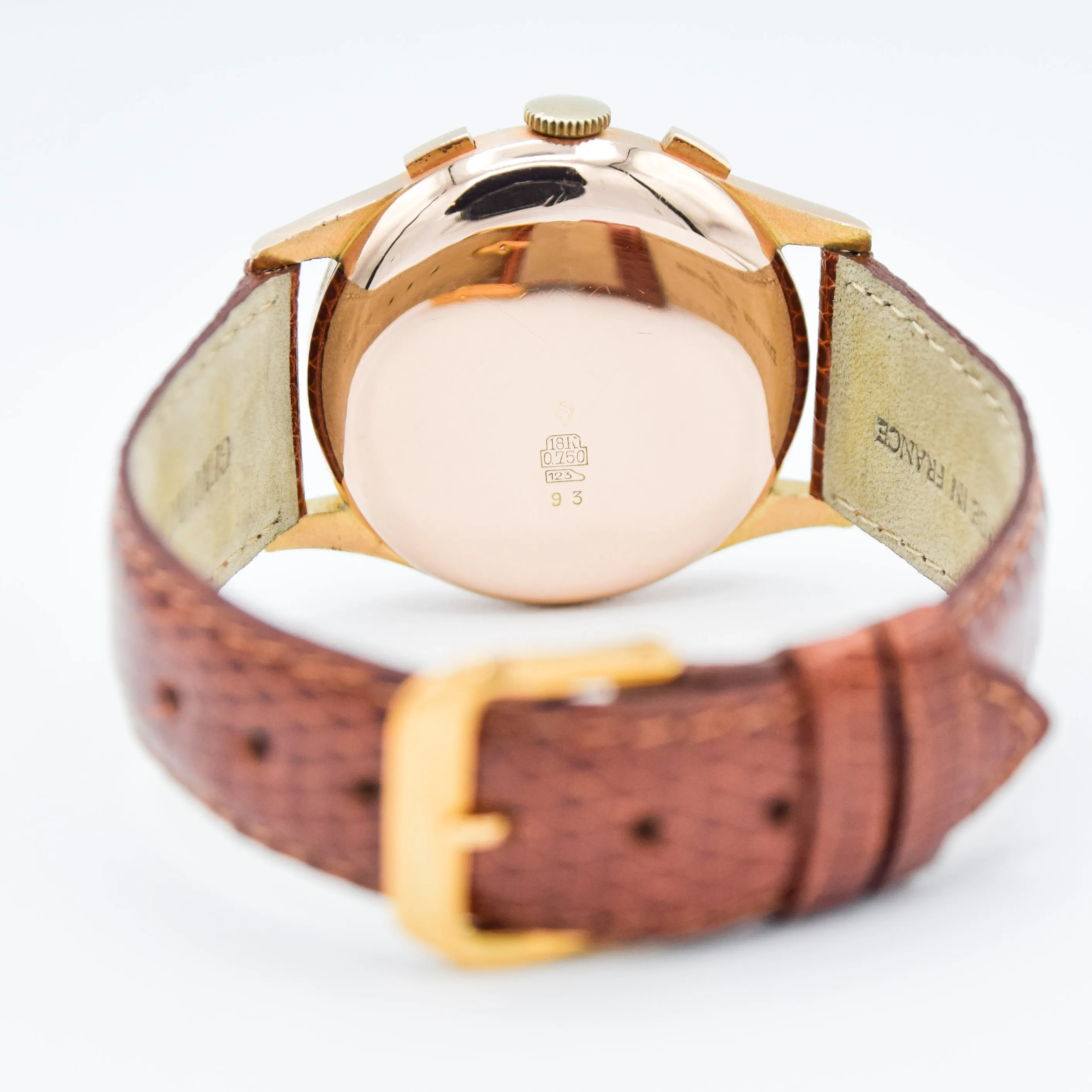 1950s Jumbo Chronograph Suisse Javil Wristwatch in 37mm Solid 18ct Pink Gold Case with Landeron Cal 48