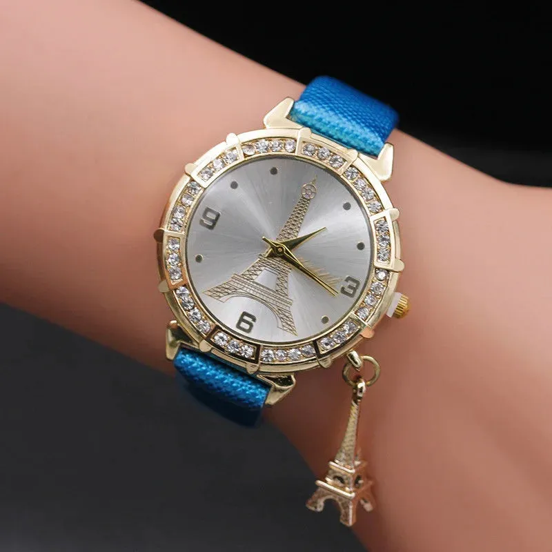 2020 Ladies Watches Fashion Paris Eiffel Tower Design Faux Leather Quartz Best Gift