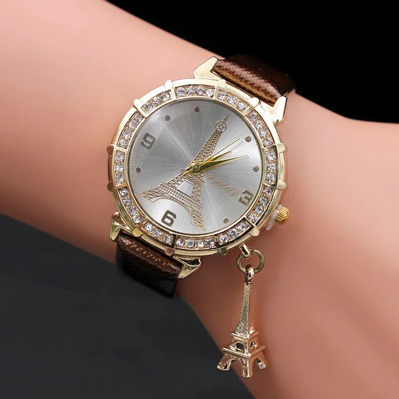 2020 Ladies Watches Fashion Paris Eiffel Tower Design Faux Leather Quartz Best Gift