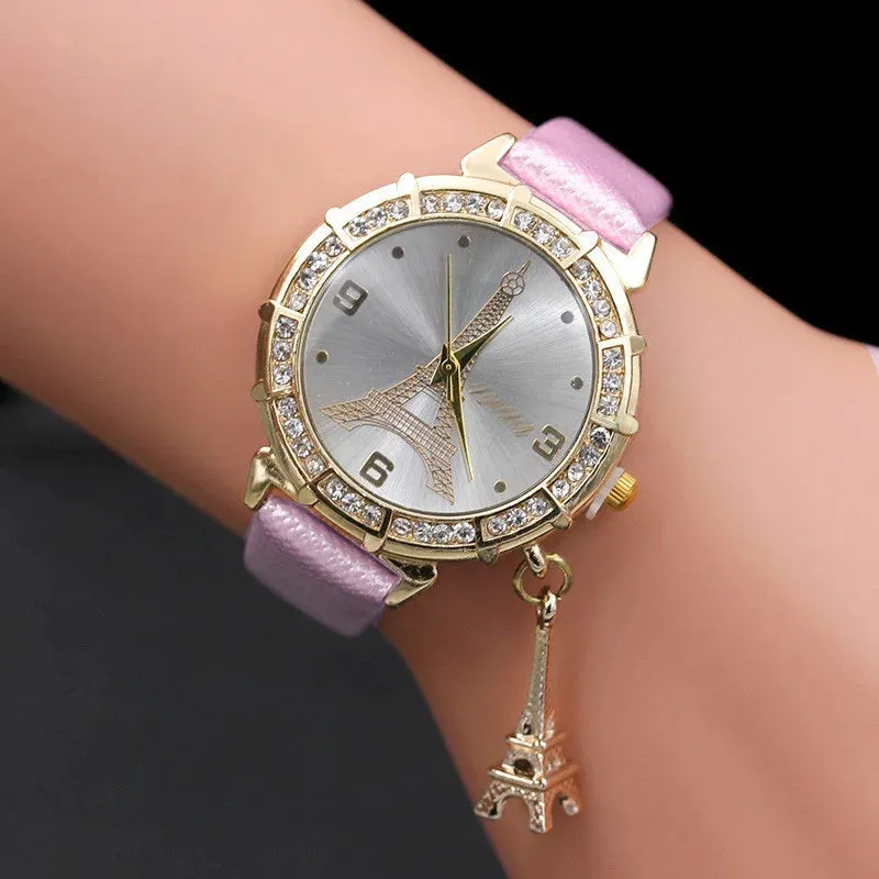 2020 Ladies Watches Fashion Paris Eiffel Tower Design Faux Leather Quartz Best Gift