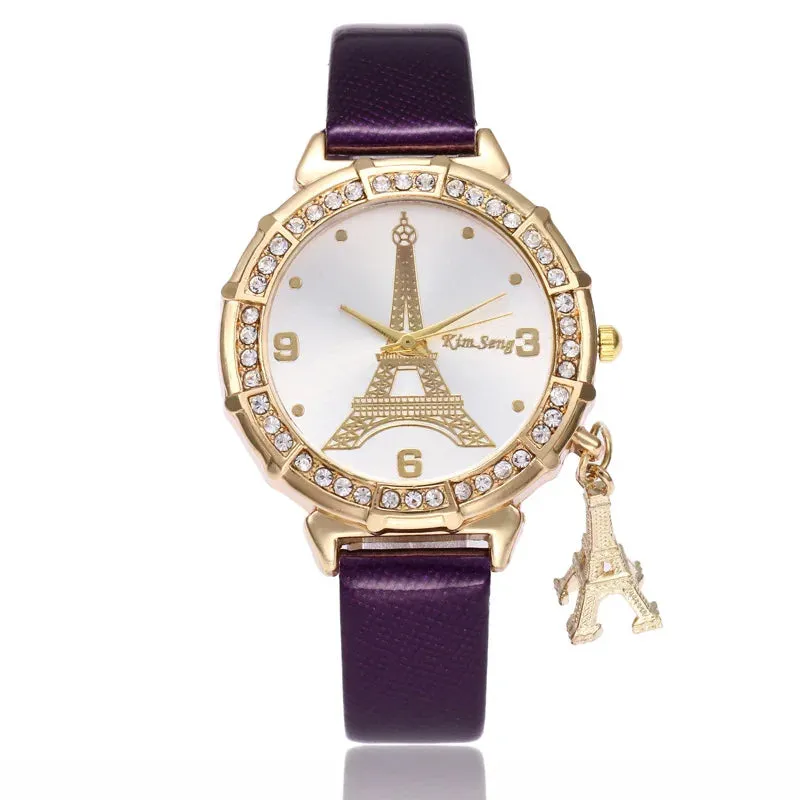 2020 Ladies Watches Fashion Paris Eiffel Tower Design Faux Leather Quartz Best Gift
