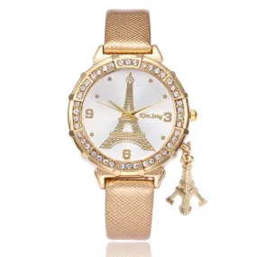2020 Ladies Watches Fashion Paris Eiffel Tower Design Faux Leather Quartz Best Gift
