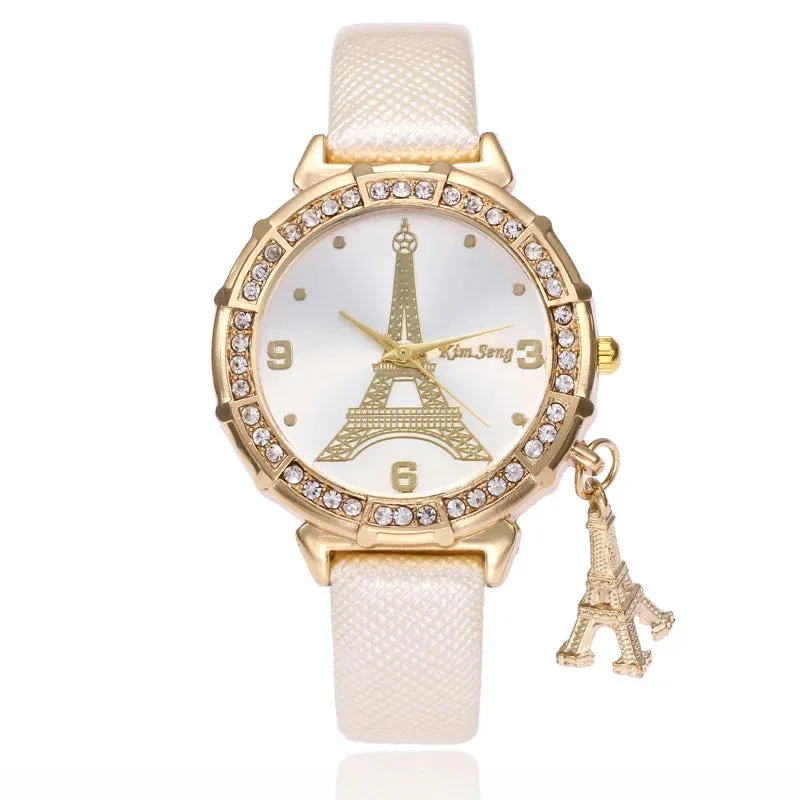 2020 Ladies Watches Fashion Paris Eiffel Tower Design Faux Leather Quartz Best Gift