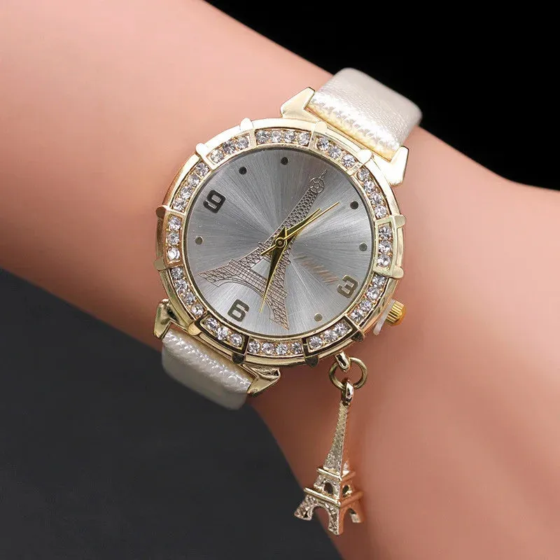 2020 Ladies Watches Fashion Paris Eiffel Tower Design Faux Leather Quartz Best Gift