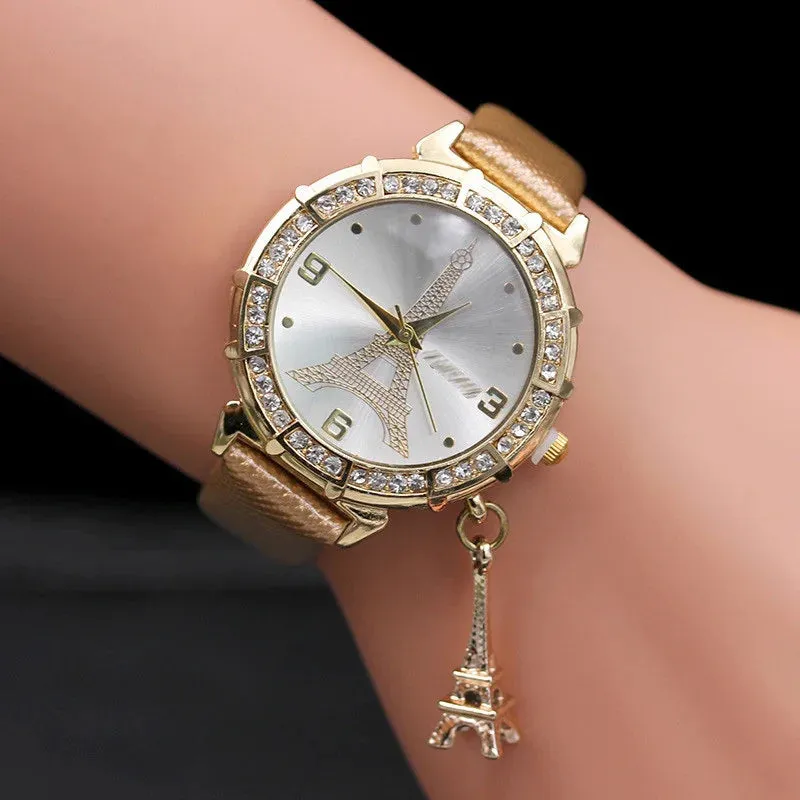 2020 Ladies Watches Fashion Paris Eiffel Tower Design Faux Leather Quartz Best Gift