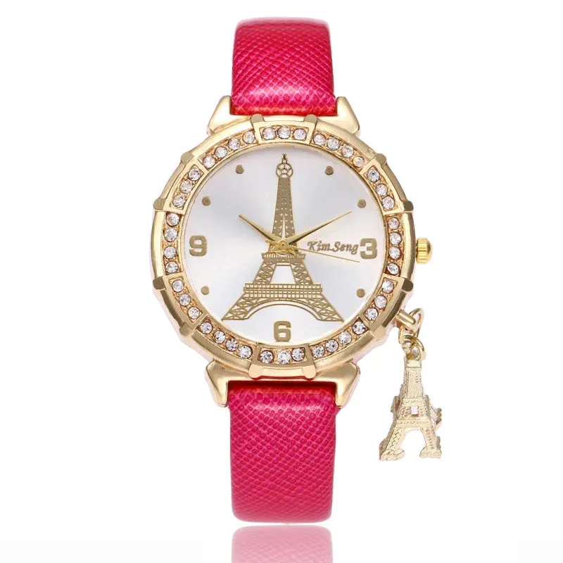 2020 Ladies Watches Fashion Paris Eiffel Tower Design Faux Leather Quartz Best Gift