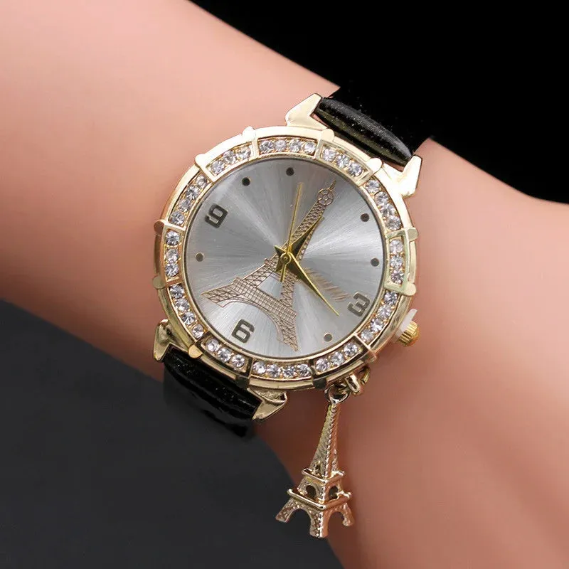 2020 Ladies Watches Fashion Paris Eiffel Tower Design Faux Leather Quartz Best Gift