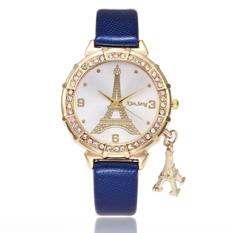 2020 Ladies Watches Fashion Paris Eiffel Tower Design Faux Leather Quartz Best Gift