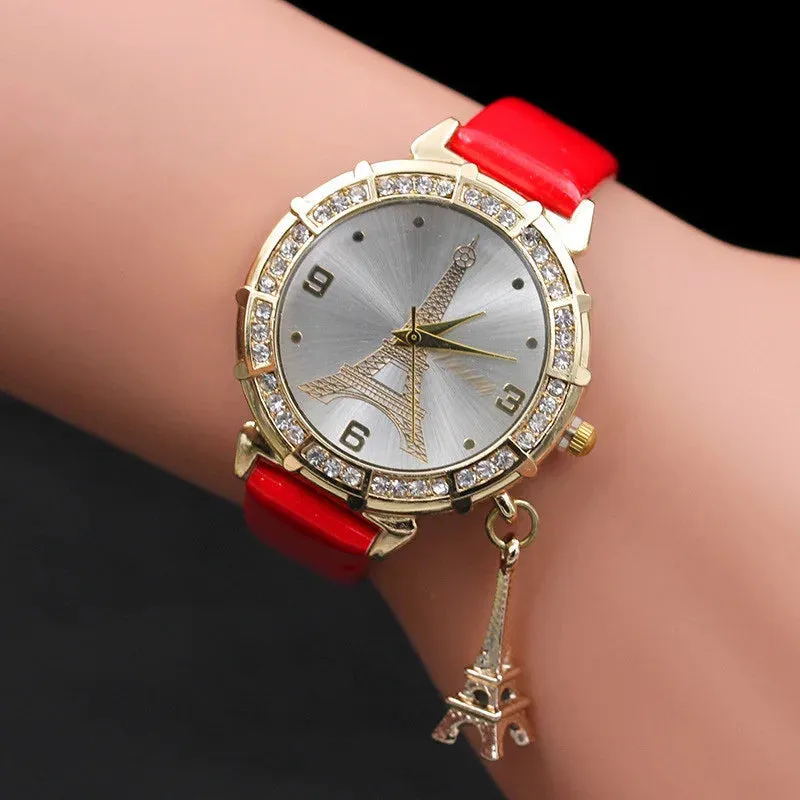 2020 Ladies Watches Fashion Paris Eiffel Tower Design Faux Leather Quartz Best Gift