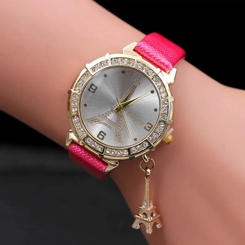 2020 Ladies Watches Fashion Paris Eiffel Tower Design Faux Leather Quartz Best Gift