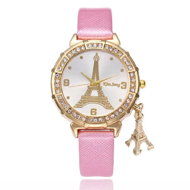2020 Ladies Watches Fashion Paris Eiffel Tower Design Faux Leather Quartz Best Gift