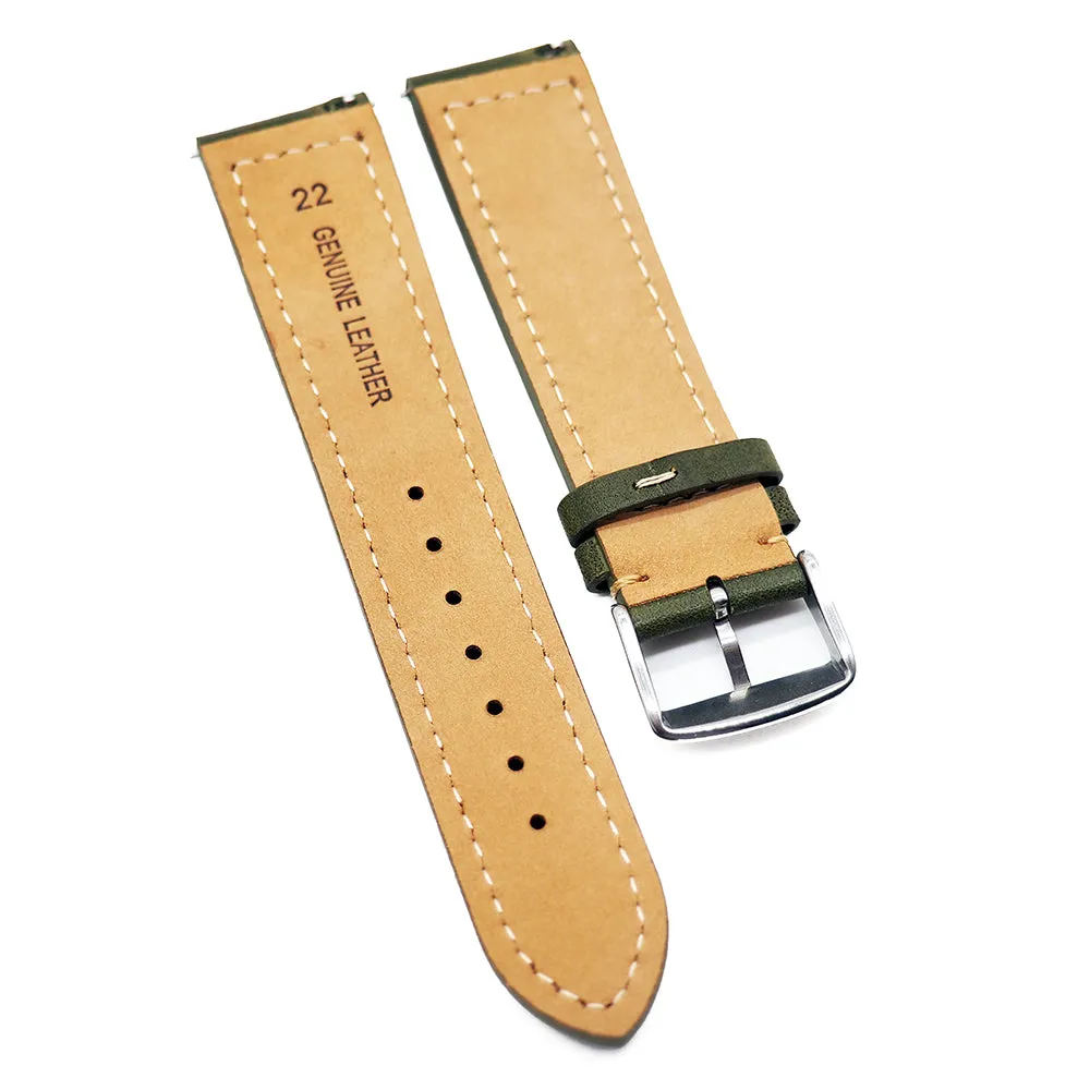 22mm Italian Calf Leather Watch Strap, Quick Release Spring Bars, 4 Colors
