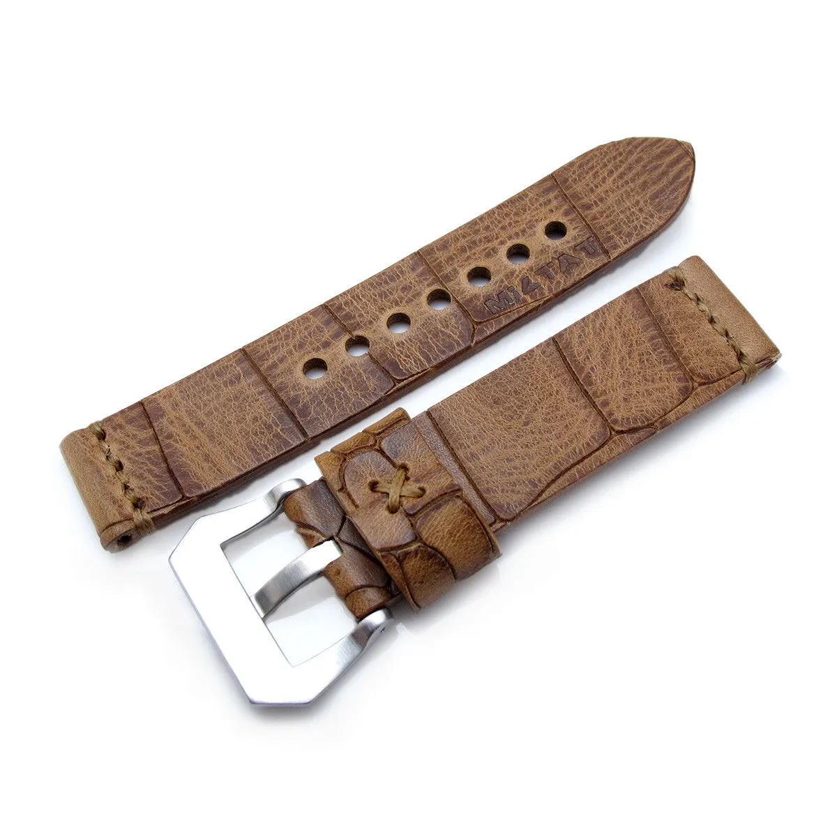22mm MiLTAT Zizz Cracked Croco Middle Brown, Brown St.