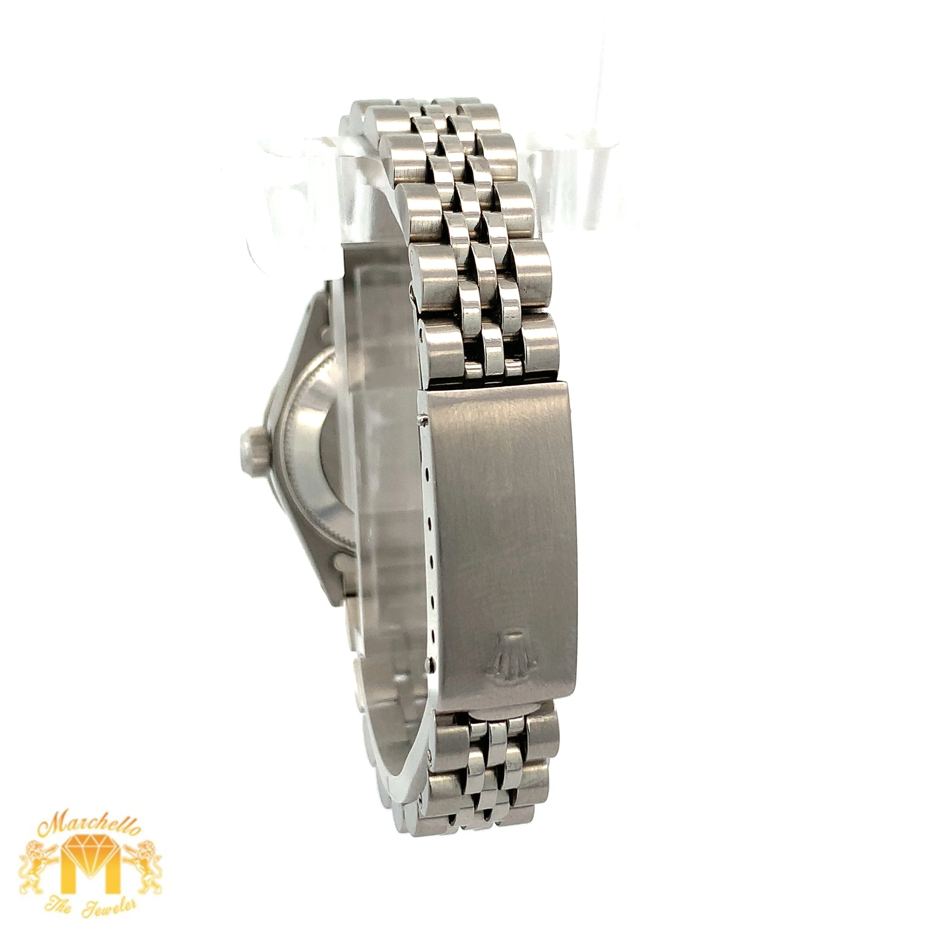 26mm Ladies` Rolex Datejust Watch with Stainless Steel Jubilee Bracelet (red mother of pearl (MOP)dial with diamonds)