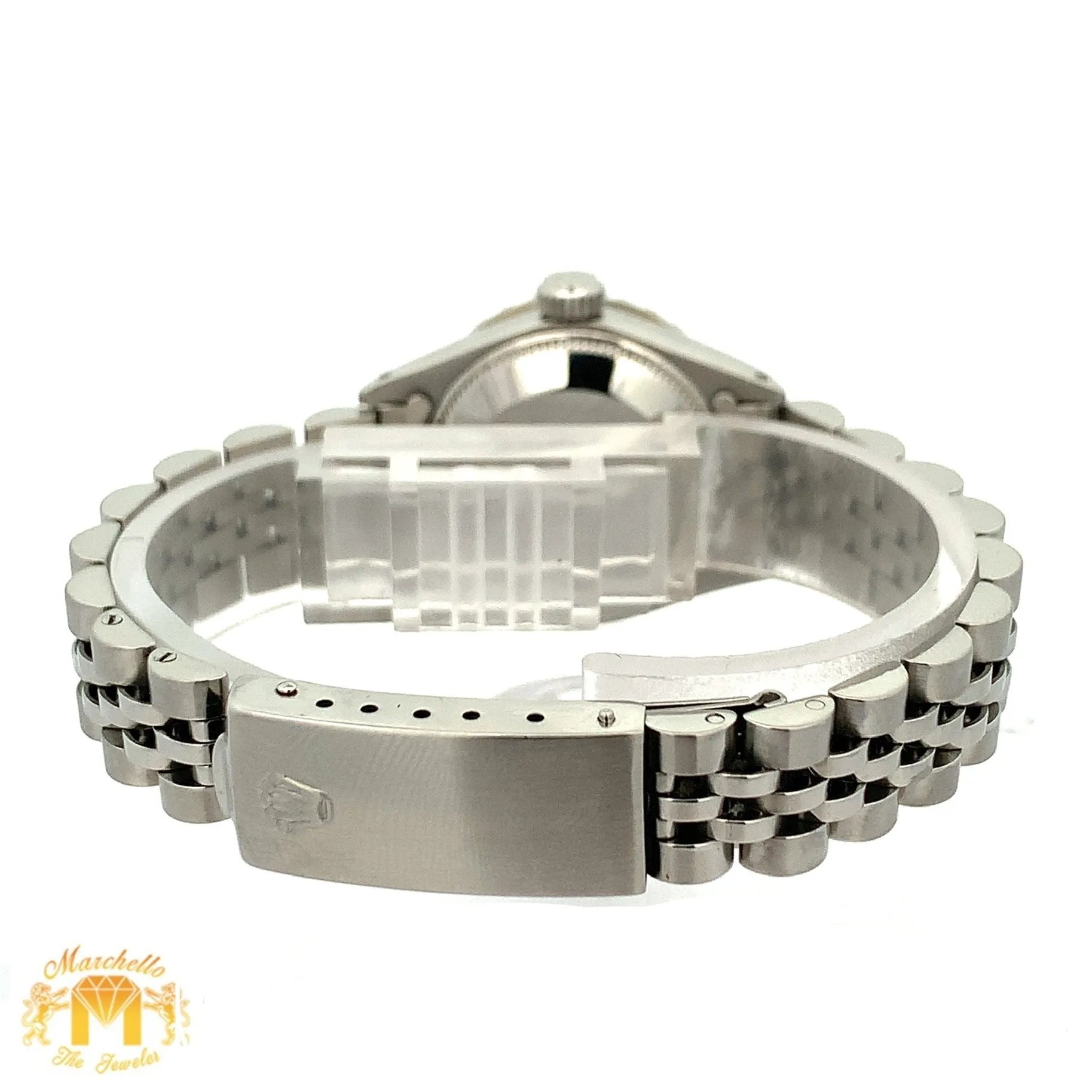 26mm Ladies` Rolex Datejust Watch with Stainless Steel Jubilee Bracelet (red mother of pearl (MOP)dial with diamonds)