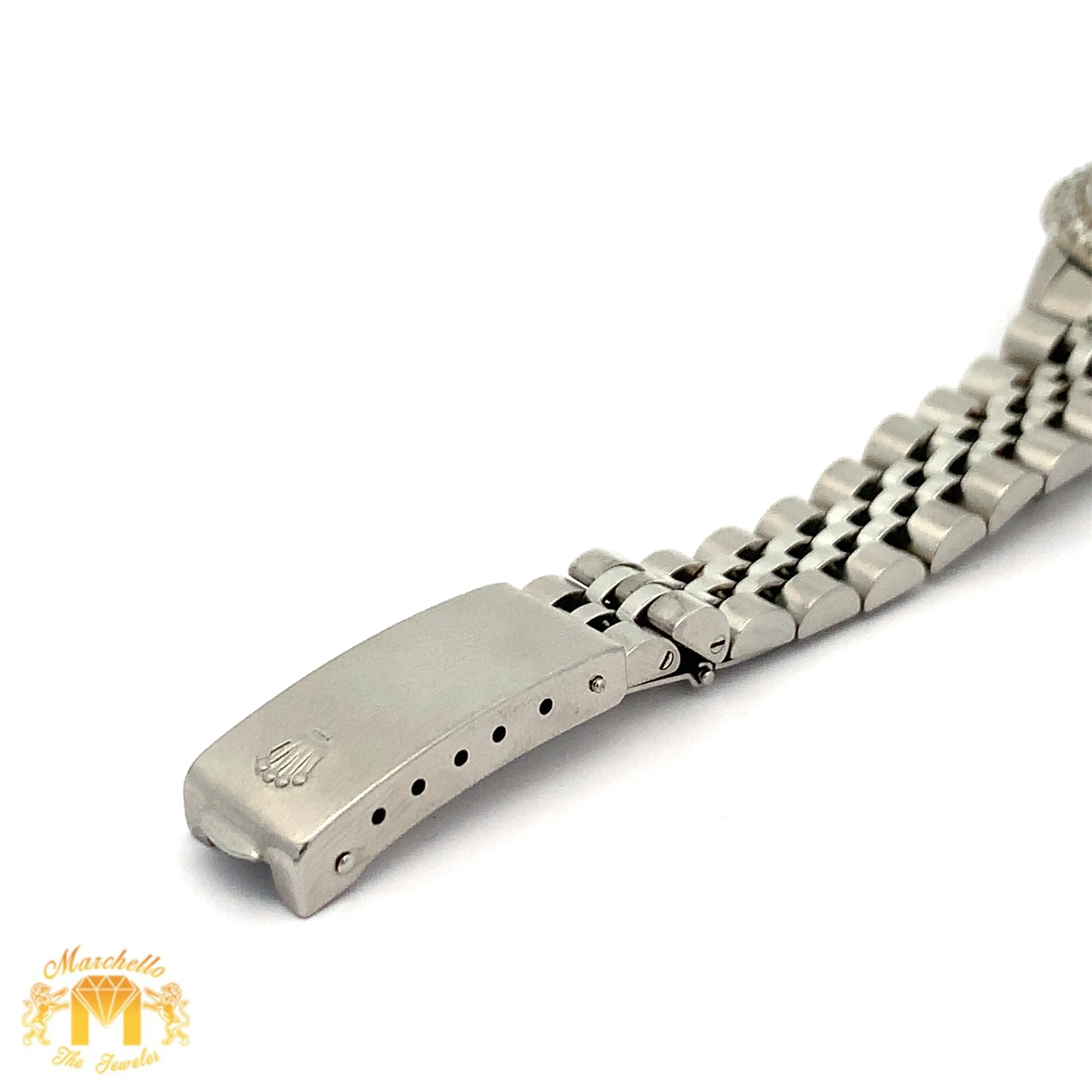 26mm Ladies` Rolex Datejust Watch with Stainless Steel Jubilee Bracelet (red mother of pearl (MOP)dial with diamonds)