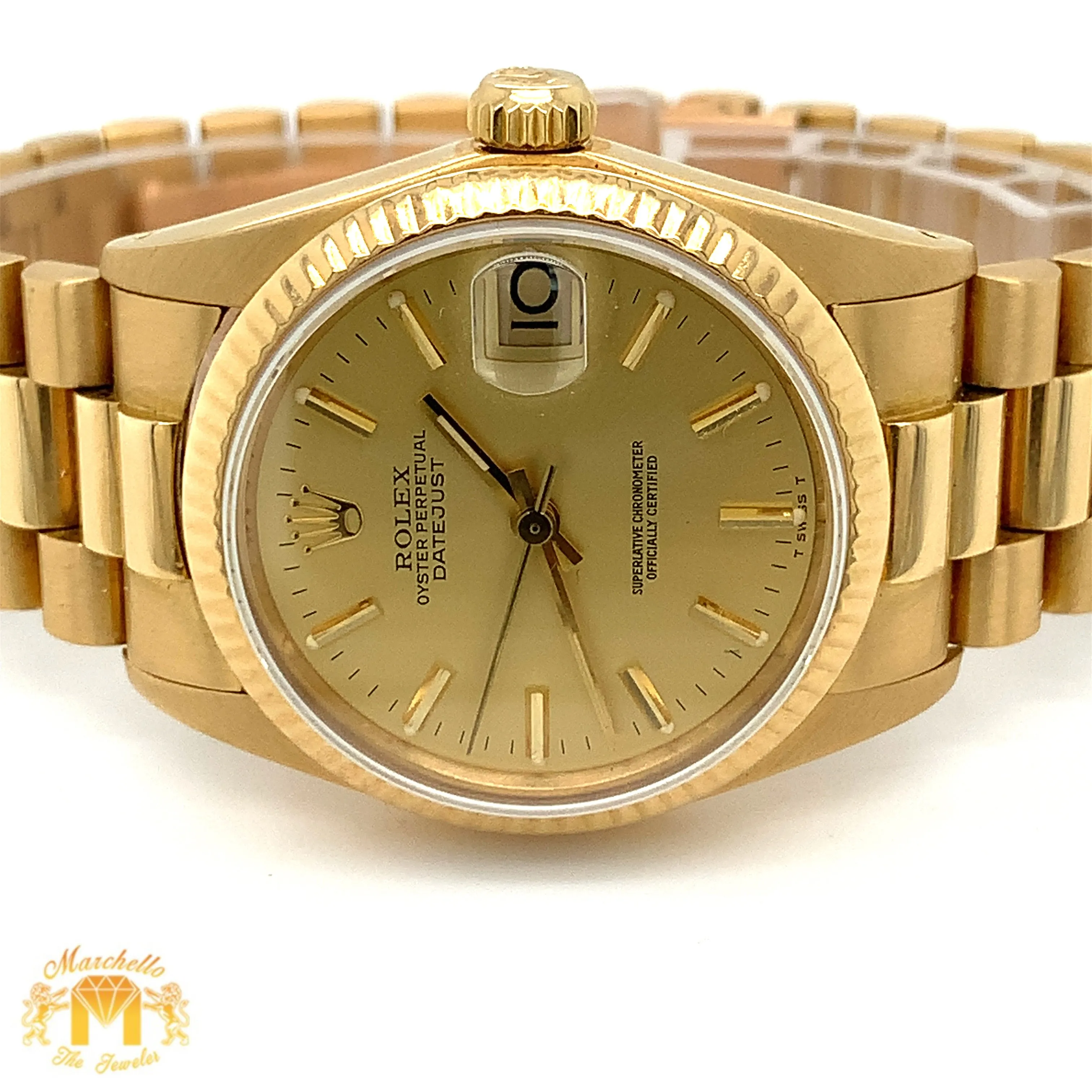 31mm 18k Yellow Gold Rolex Presidential Datejust Watch (fluted bezel)