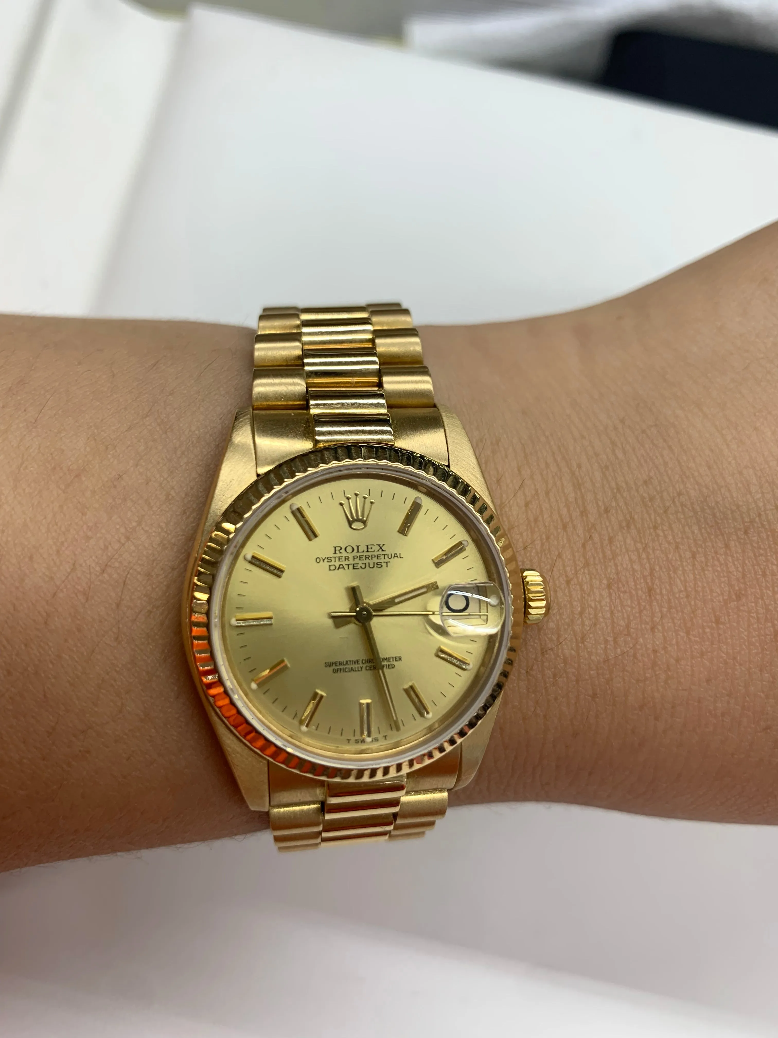 31mm 18k Yellow Gold Rolex Presidential Datejust Watch (fluted bezel)