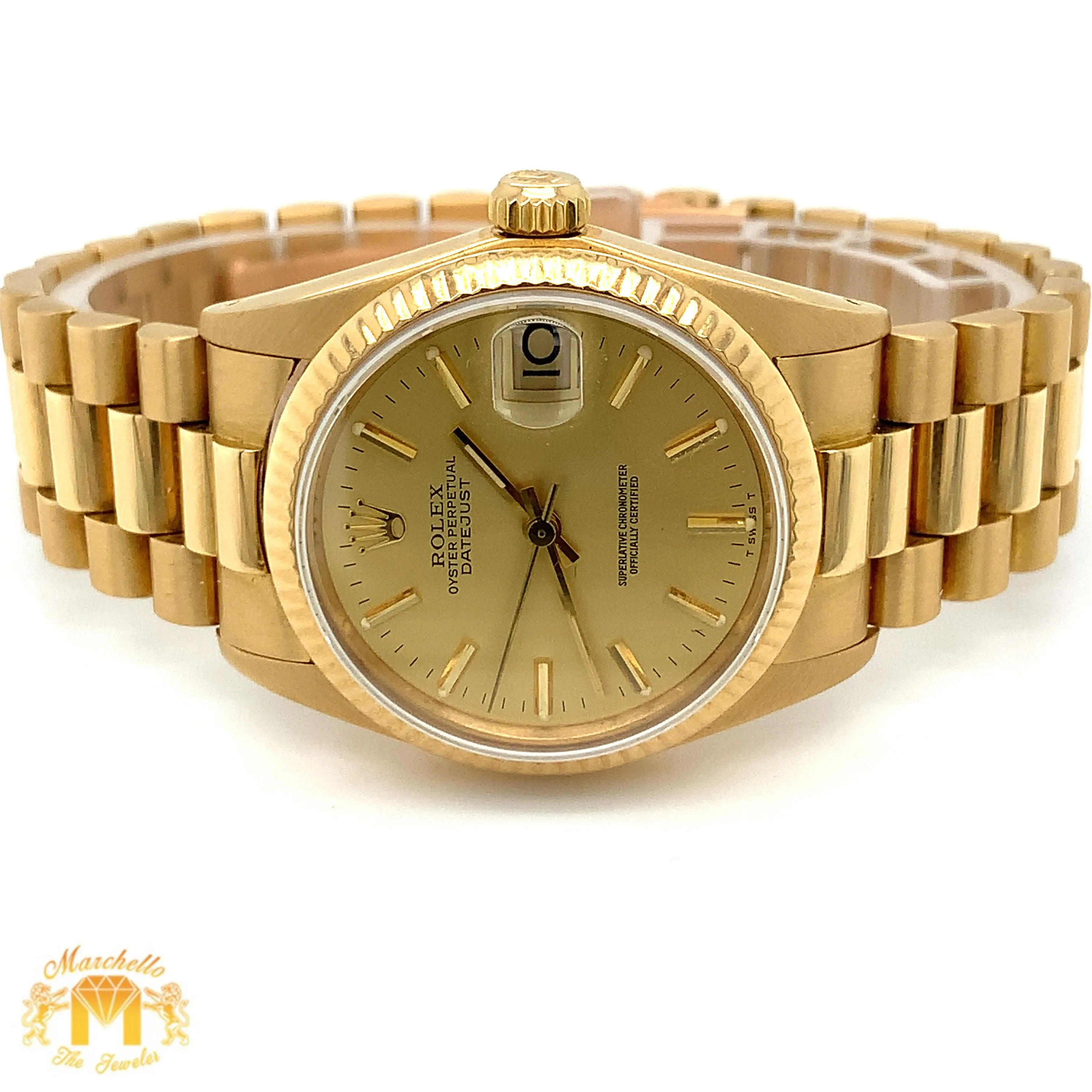 31mm 18k Yellow Gold Rolex Presidential Datejust Watch (fluted bezel)
