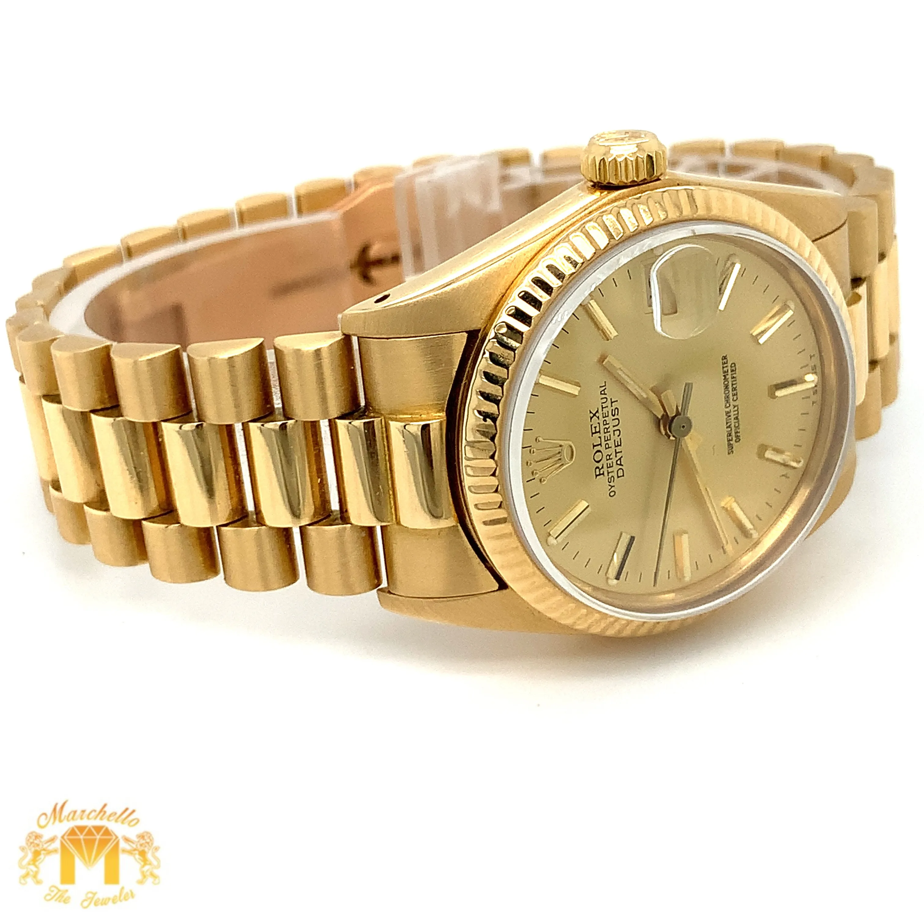 31mm 18k Yellow Gold Rolex Presidential Datejust Watch (fluted bezel)