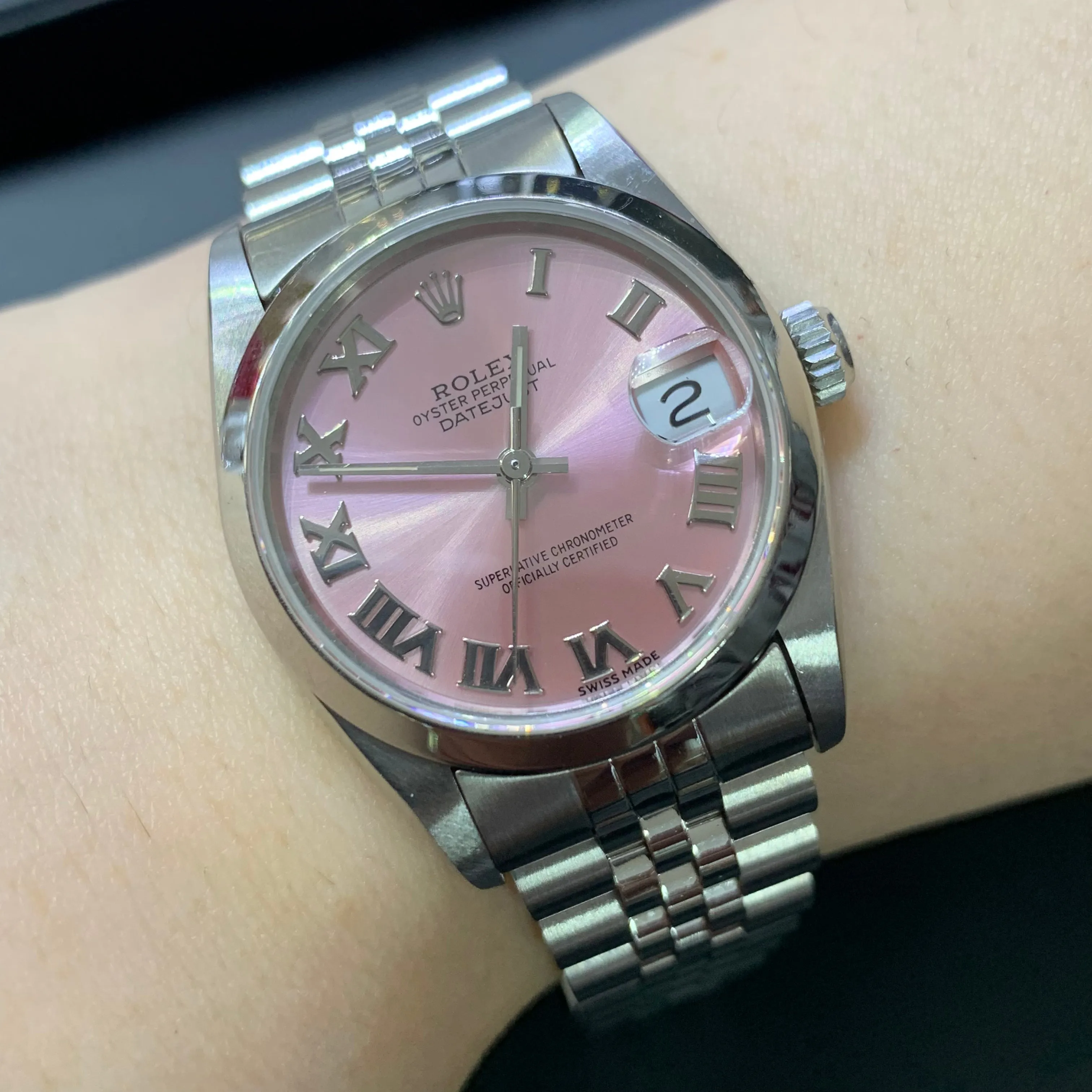 31mm Rolex Datejust Watch with Stainless Steel Jubilee Bracelet (quick-set, pink dial)
