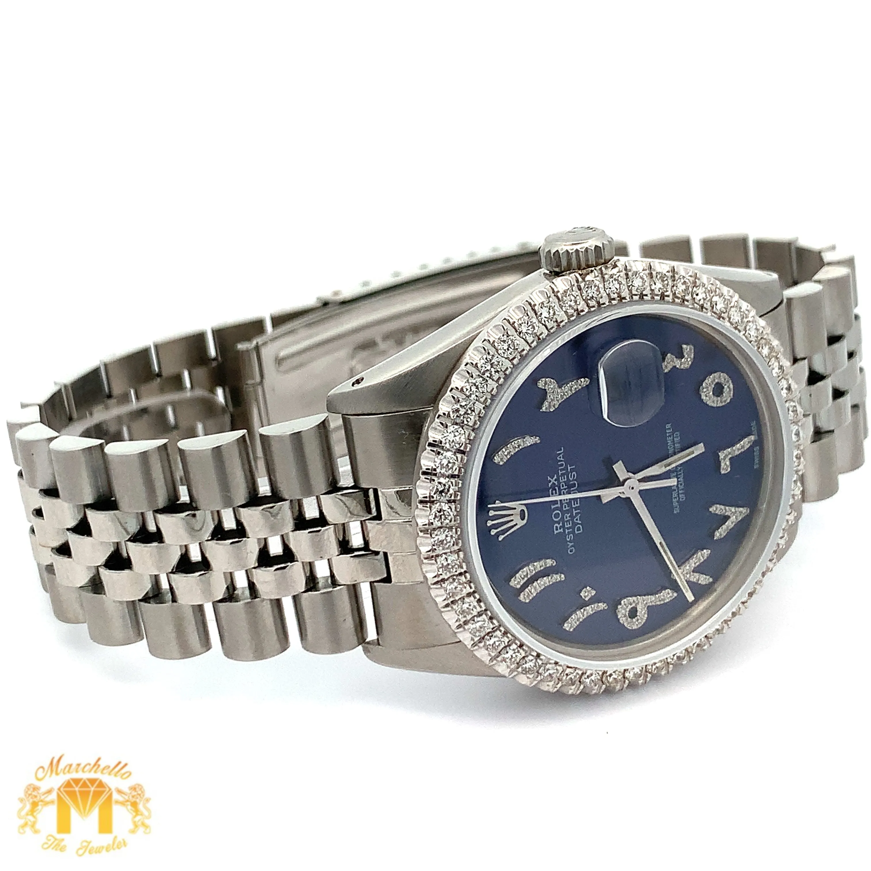 36mm Rolex Diamond Watch with Stainless Steel Jubilee Bracelet (Royal blue dial with diamonds)