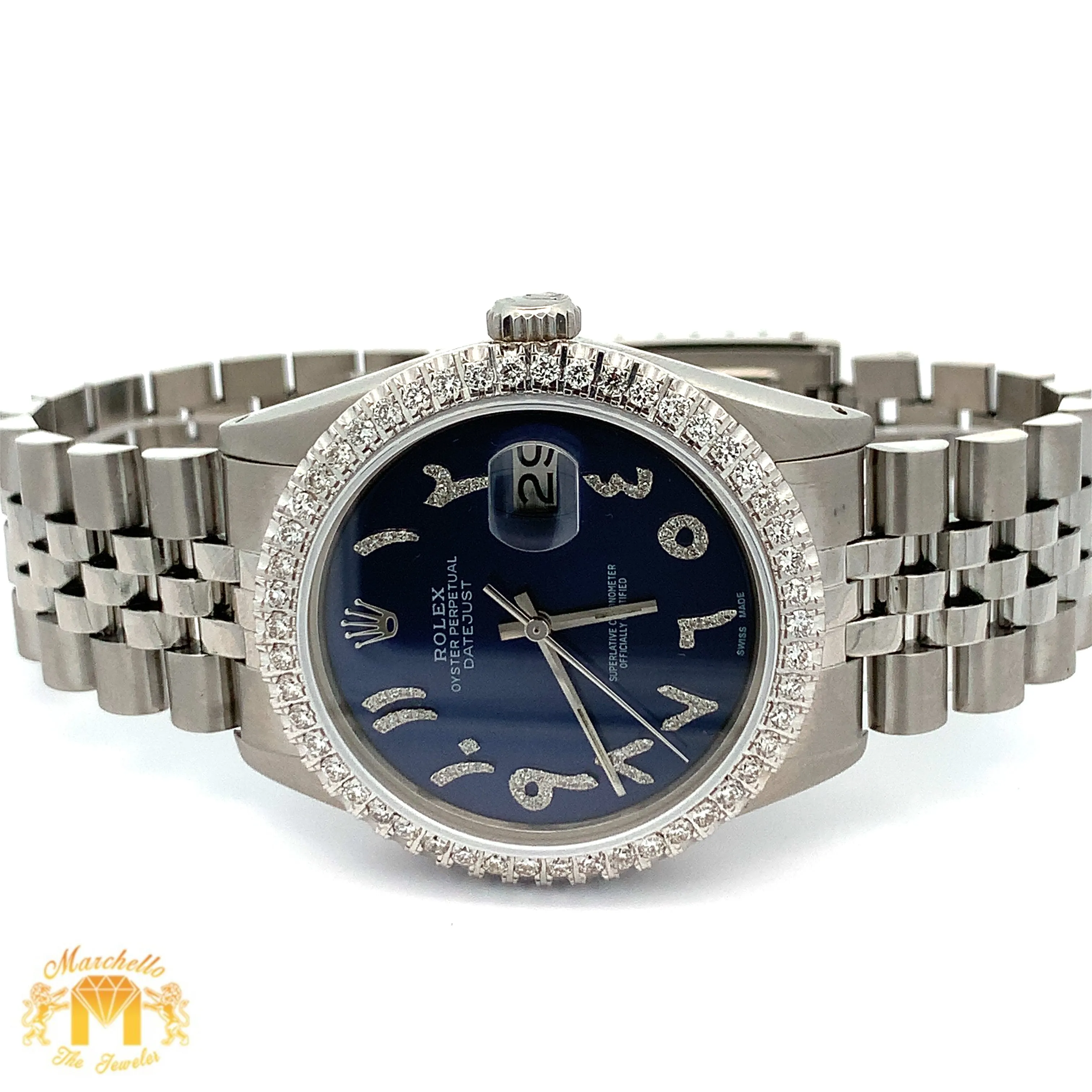 36mm Rolex Diamond Watch with Stainless Steel Jubilee Bracelet (Royal blue dial with diamonds)