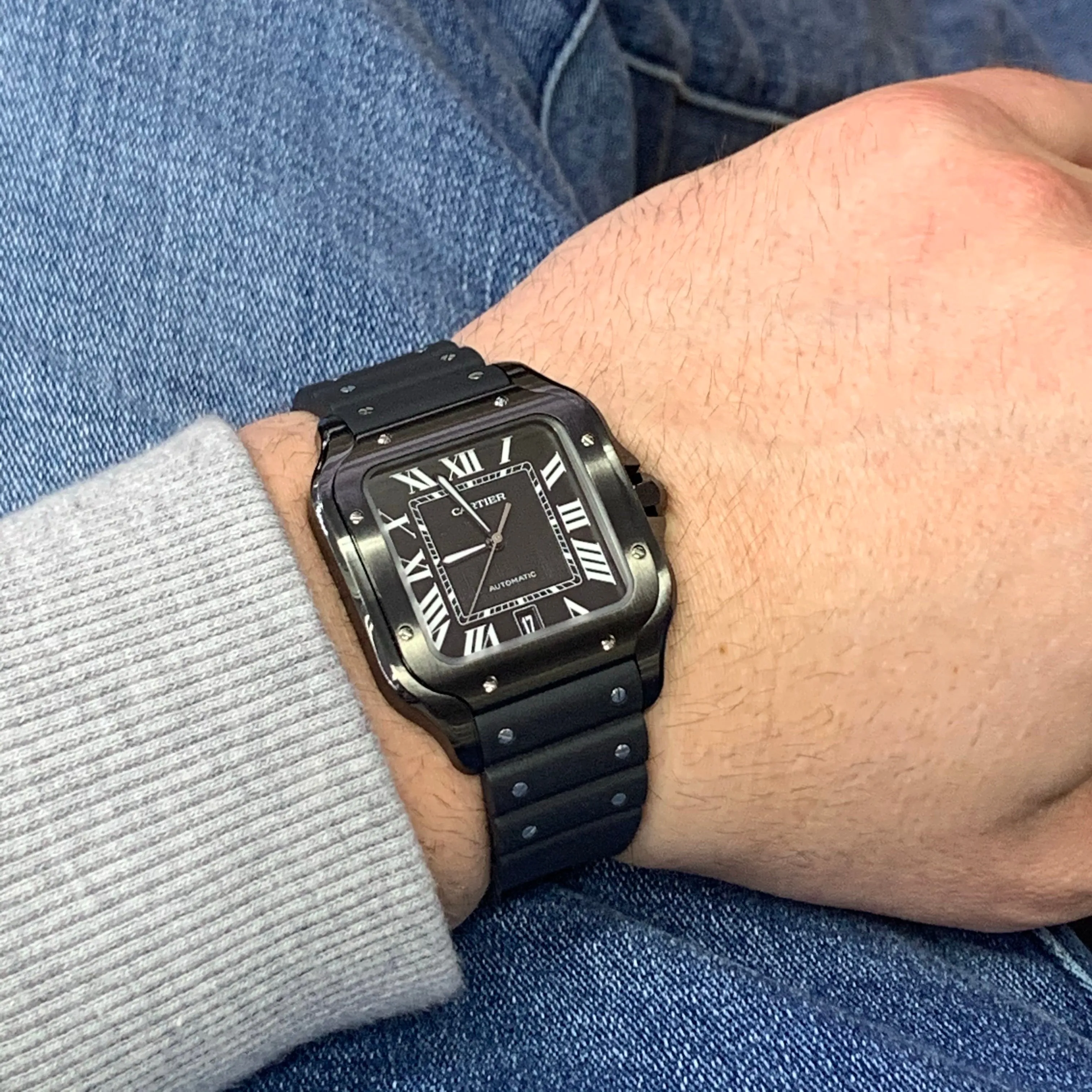 40mm Santos de Cartier Watch with Rubber Band (papers)