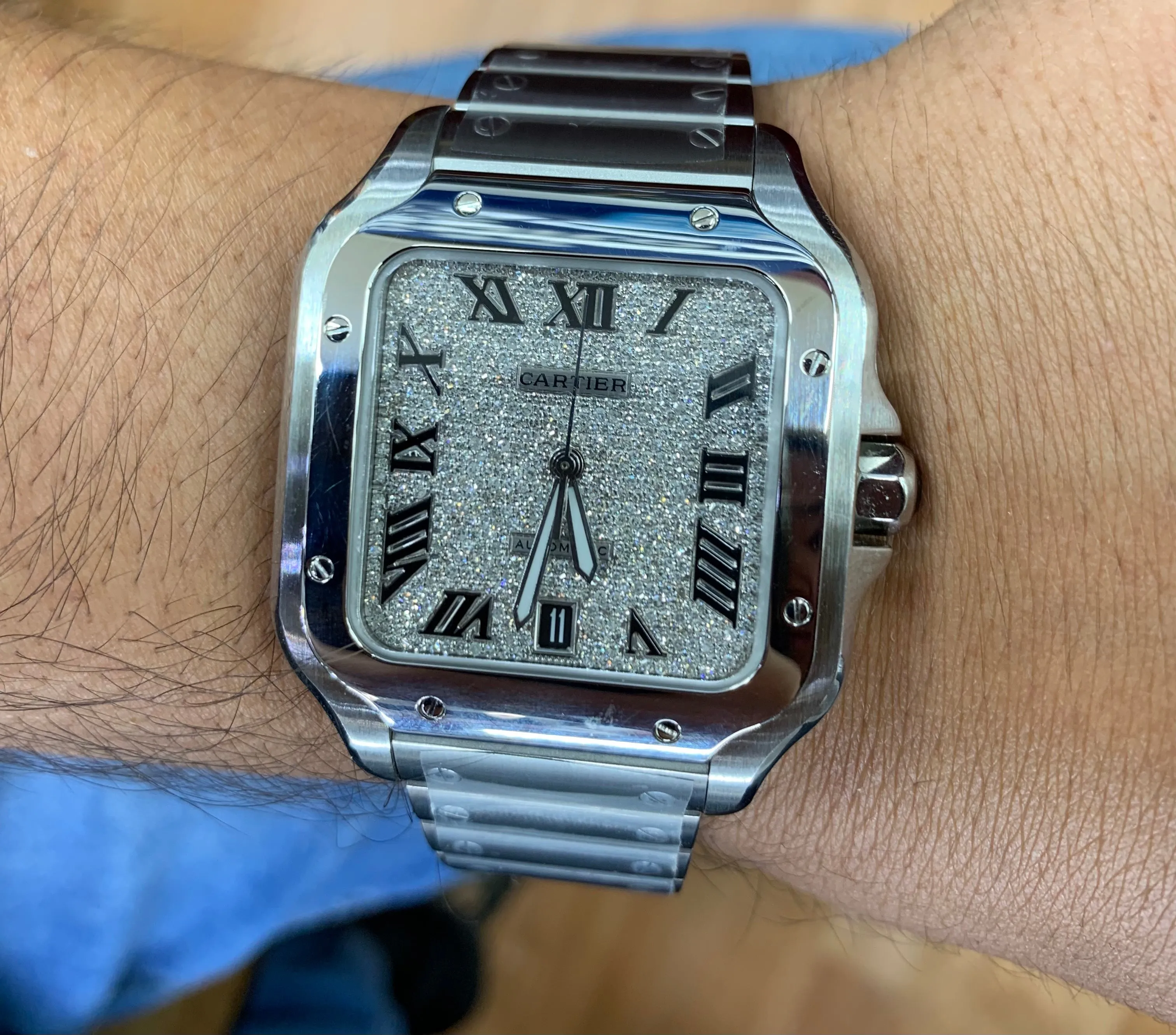 40mm Santos De Cartier Watch with Stainless Steel Bracelet (Diamond Dial)(Model number: WSSA0030 )