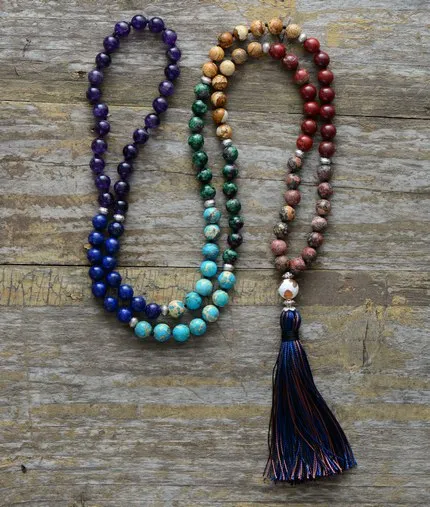 7 Chakra Mala Unique 8MM Natural Stone Long Tassel