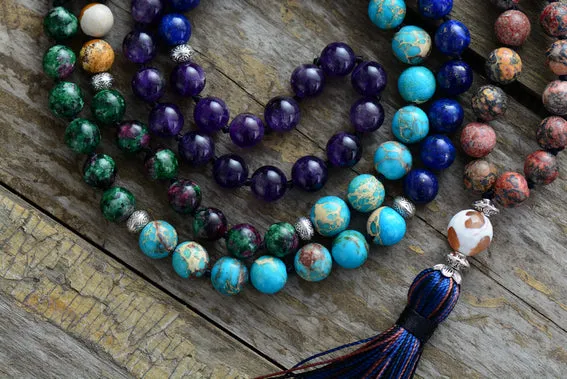 7 Chakra Mala Unique 8MM Natural Stone Long Tassel