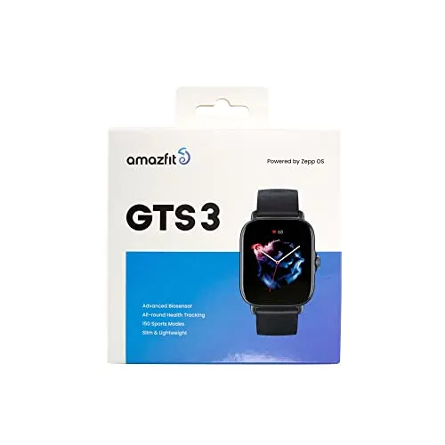 Amazfit GTS 3 Smart Watch for Android iPhone, Alexa Built-in, GPS Fitness Sports Watch with 150 Sports Modes, 1.75” AMOLED Display, 12-Day Battery Life, Blood Oxygen Heart Rate Tracking, Black