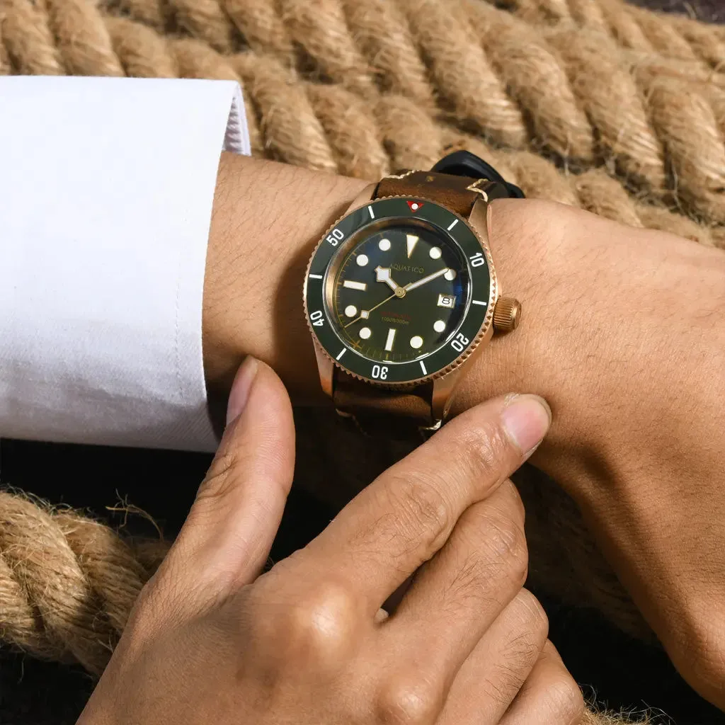 Aquatico Bronze Sea Star Military Green Dial Watch (Ceramic Insert)