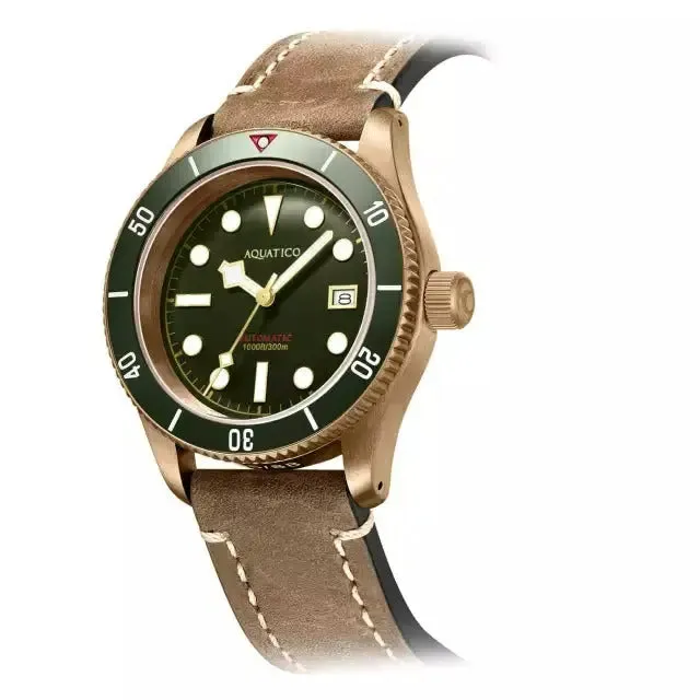 Aquatico Bronze Sea Star Military Green Dial Watch (Ceramic Insert)