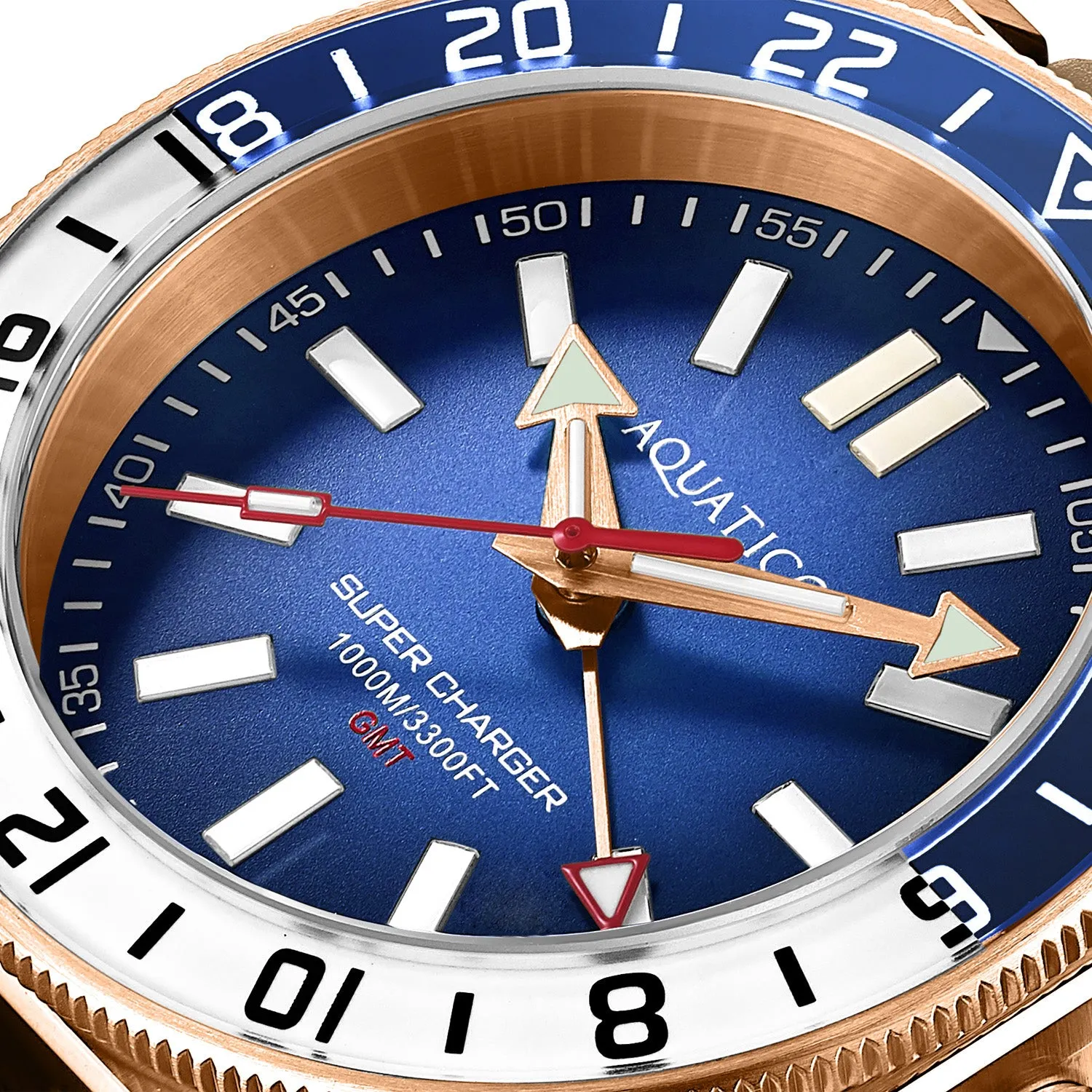 Aquatico Super Charger GMT Watch (Blue Dial Blue/White Bezel) NO DATE