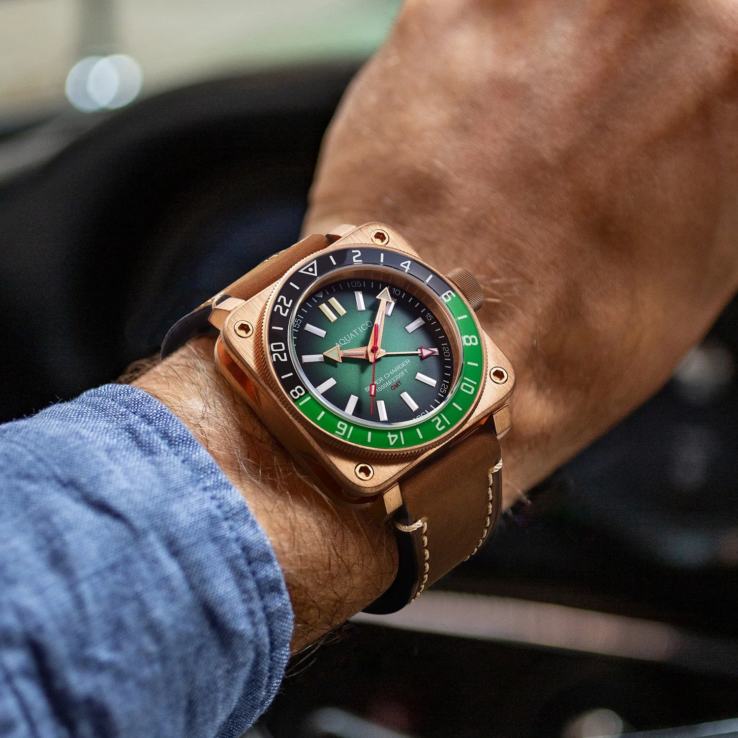 Aquatico Super Charger GMT Watch (Green Dial Green and Black Bezel) NO DATE