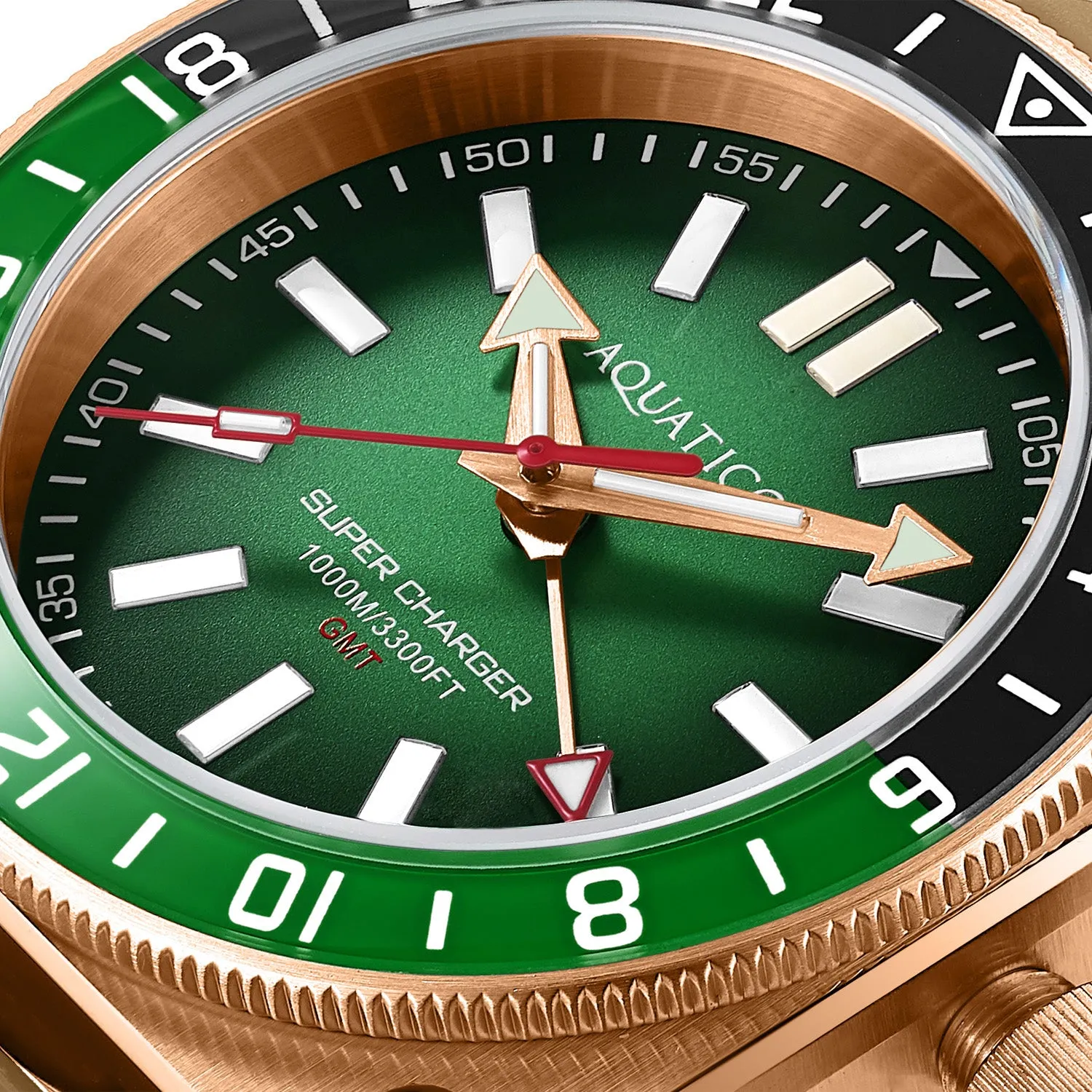 Aquatico Super Charger GMT Watch (Green Dial Green and Black Bezel) NO DATE