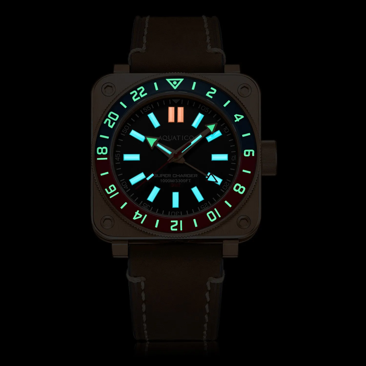 Aquatico Super Charger GMT Watch (Green Dial Green and Black Bezel) NO DATE