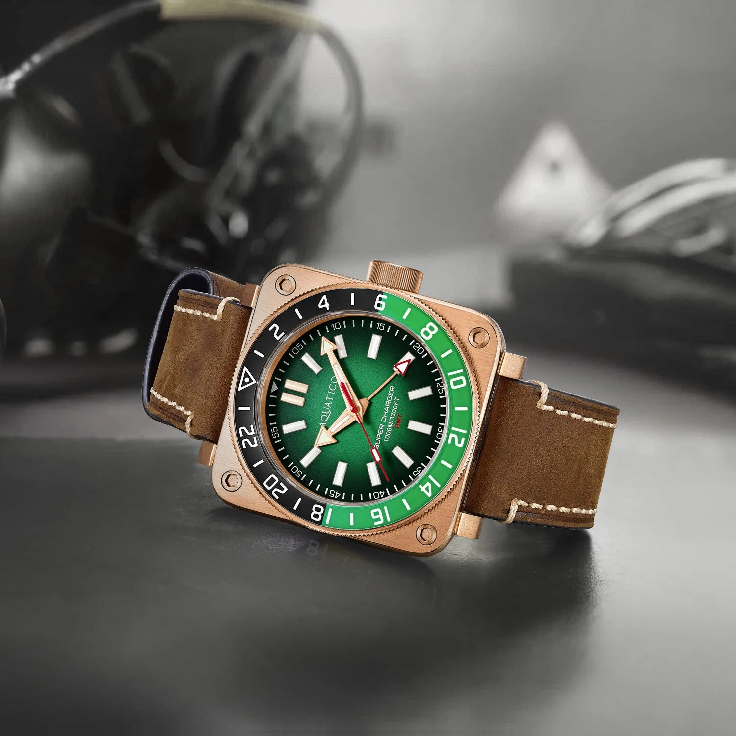 Aquatico Super Charger GMT Watch (Green Dial Green and Black Bezel) NO DATE