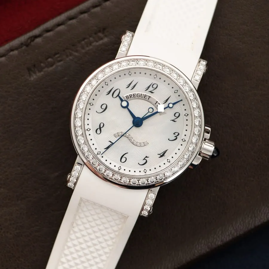 Breguet Marine Mother of Pearl 18kt White Gold Rubber Ladies Watch 8818BB59564DD00 8818BB/59/564.DD00