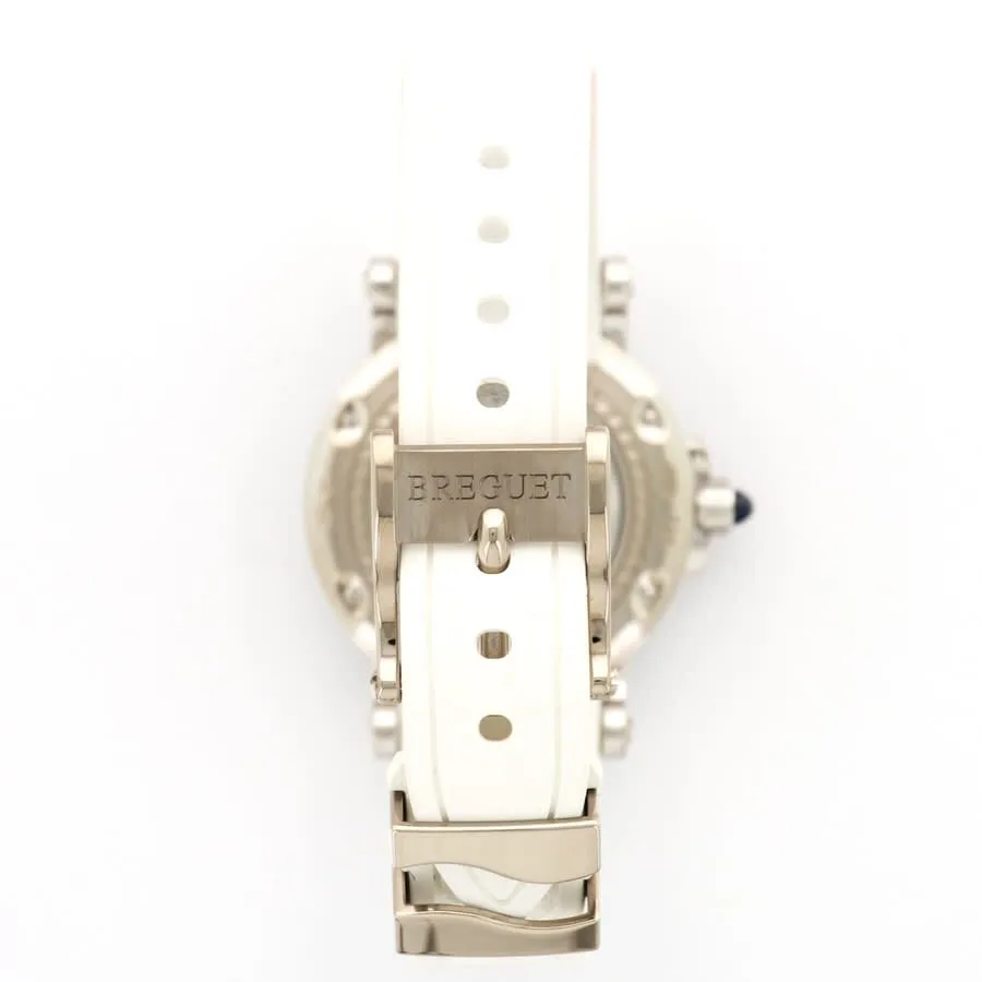 Breguet Marine Mother of Pearl 18kt White Gold Rubber Ladies Watch 8818BB59564DD00 8818BB/59/564.DD00