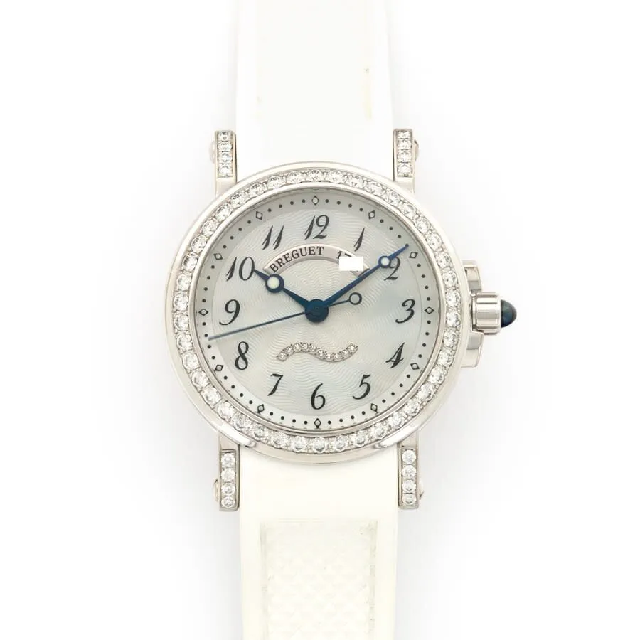 Breguet Marine Mother of Pearl 18kt White Gold Rubber Ladies Watch 8818BB59564DD00 8818BB/59/564.DD00
