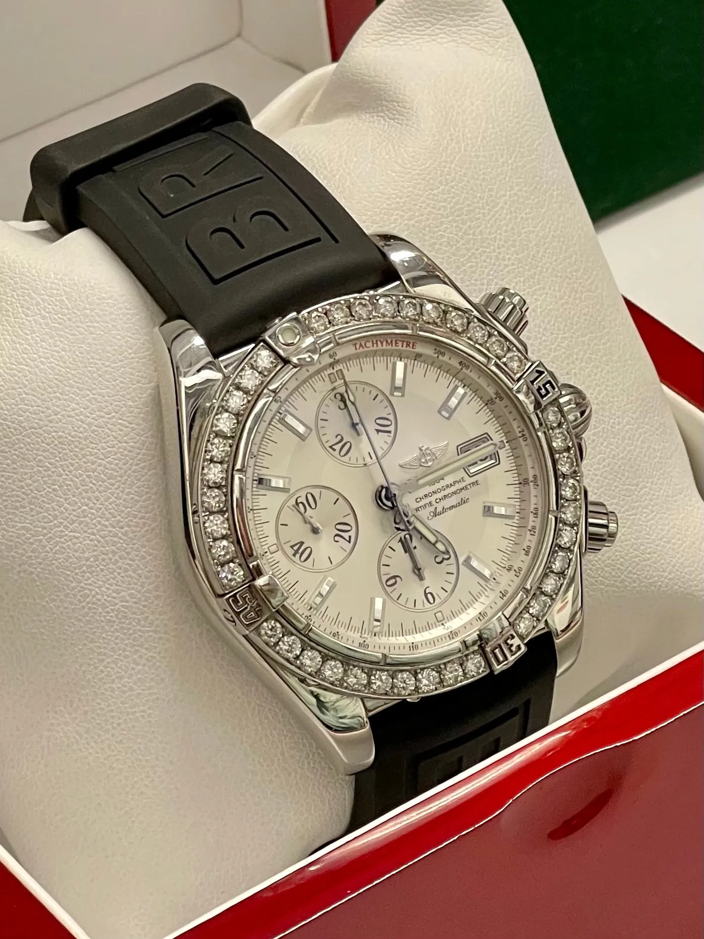 BREITLING Chronograph Automatic Stainless Steel W/ 40 Diamonds- $30K APR w/ COA!