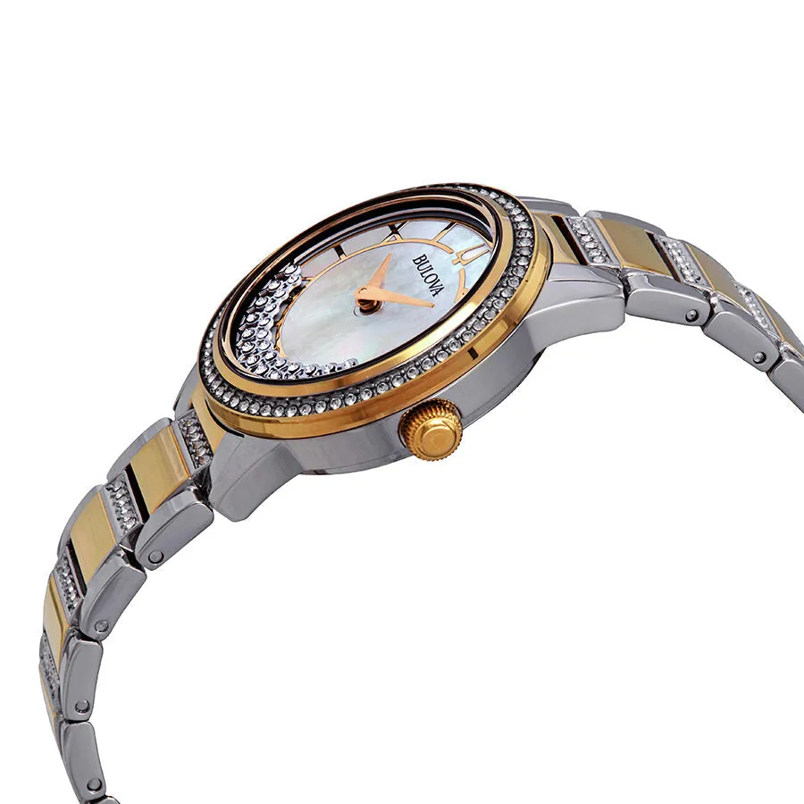 Bulova Crystal Turnstyle Mother of Pearl Dial Two-tone Ladies Watch 98L245