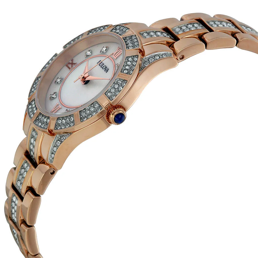 Bulova Mother of Pearl Dial Swarovski Crystal Rose Gold-plated Ladies Watch 98L197