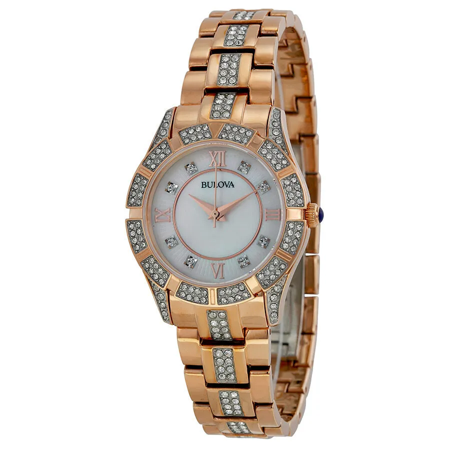 Bulova Mother of Pearl Dial Swarovski Crystal Rose Gold-plated Ladies Watch 98L197