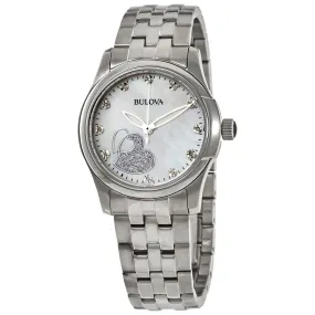 Bulova Quartz Diamond White Mother of Pearl Dial Ladies Watch 96P182