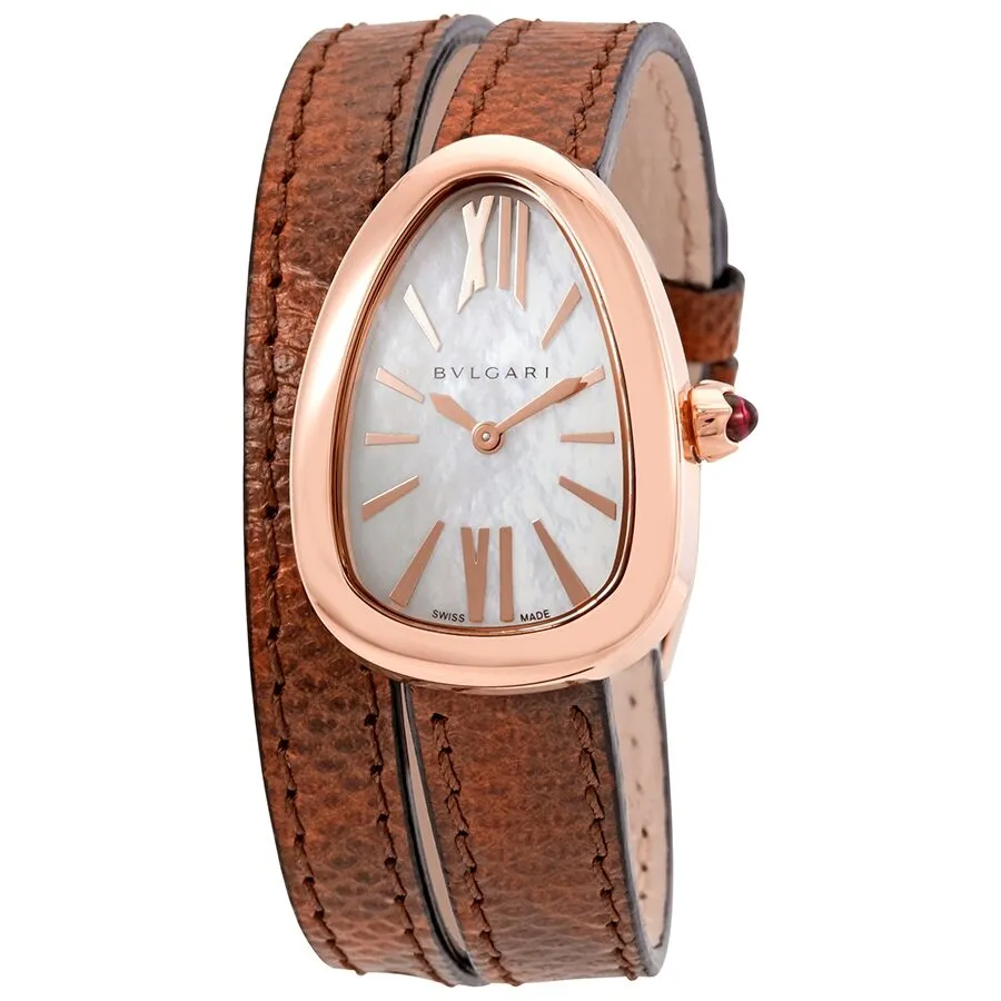 Bvlgari Serpenti White Mother of Pearl Dial Double Spiral Leather Ladies Watch 102919