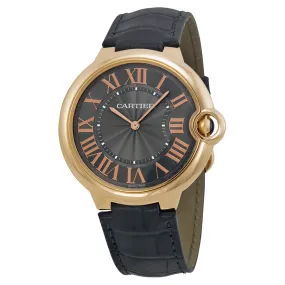 Cartier Ballon Bleu 18kt Rose Gold Mechanical Grey Dial Black Leather Men's Watch W6920089