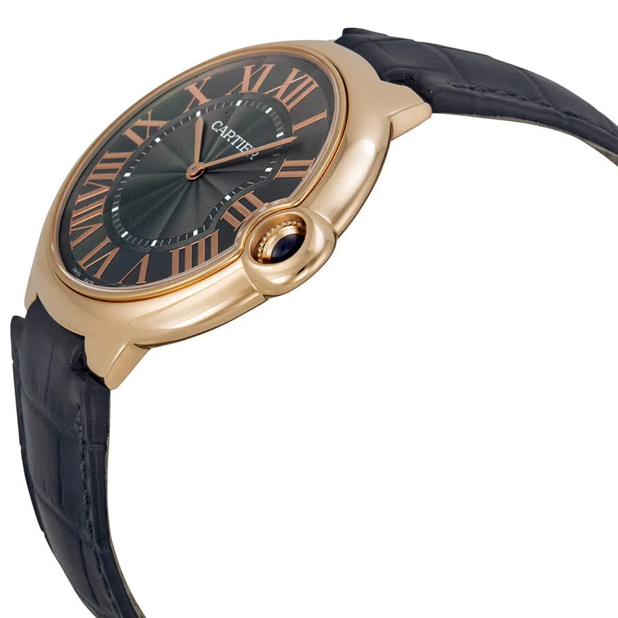 Cartier Ballon Bleu 18kt Rose Gold Mechanical Grey Dial Black Leather Men's Watch W6920089